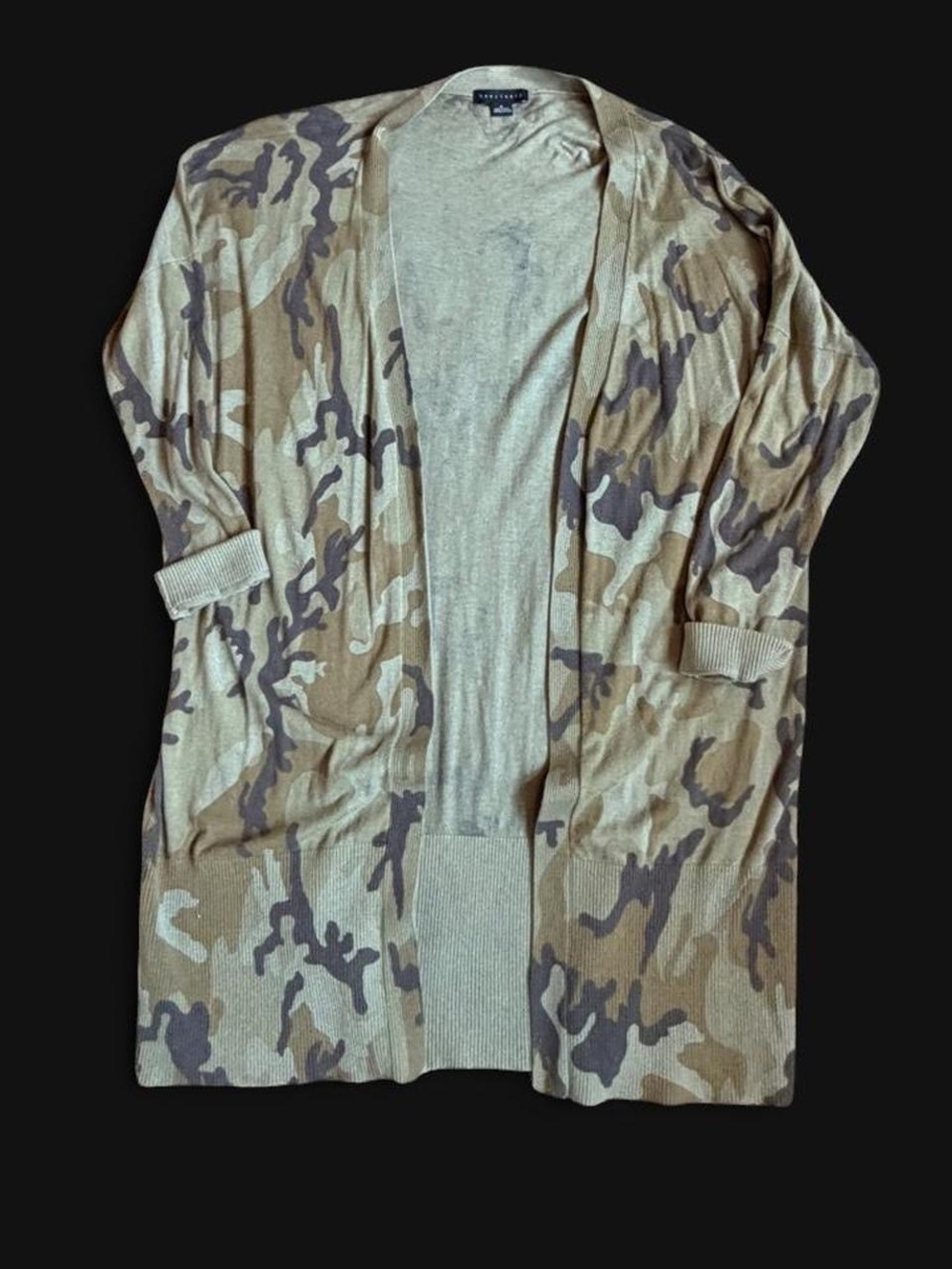 Sanctuary Olive Camo Open-Front Cardigan